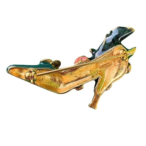 Vintage Kenneth Jay Lane Enamel High Heel Shoe Brooch Pin Signed KJL - Picture 2 of 3